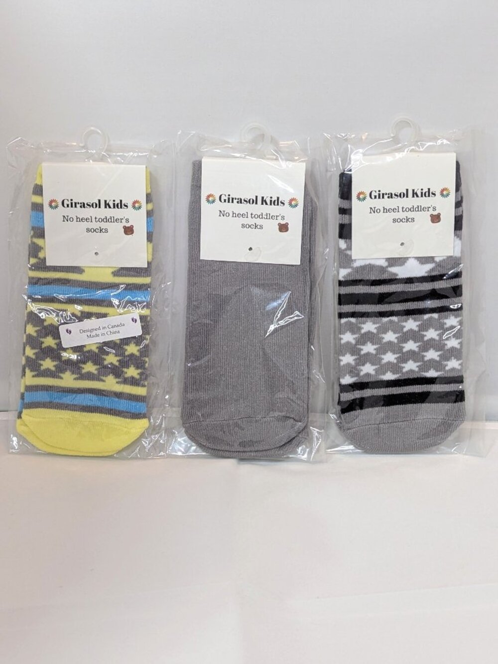 Toddler Socks – 3-Pair Bundle | Yellow/Blue Stars + Gray/Black